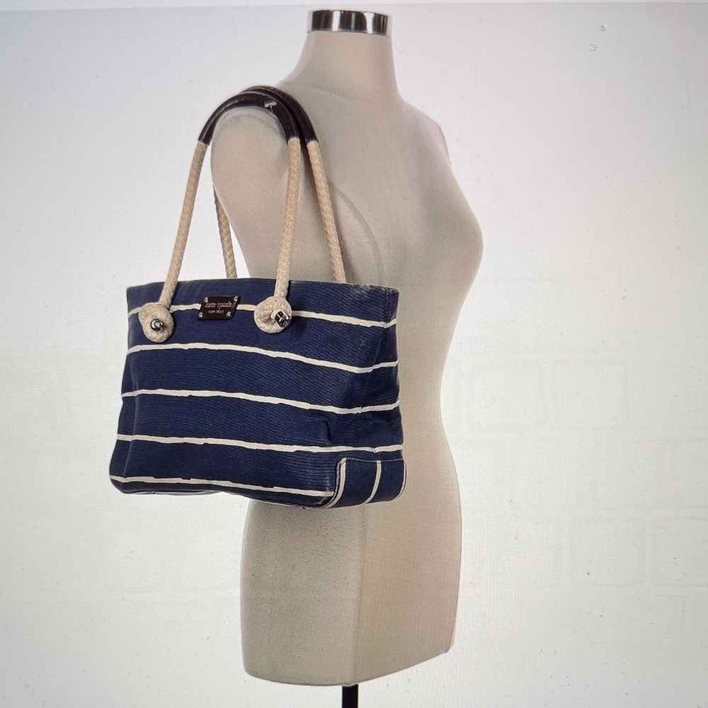Kate Spade New York Nautical Navy/White Striped Tote Bag w/ Robe Handles Classic